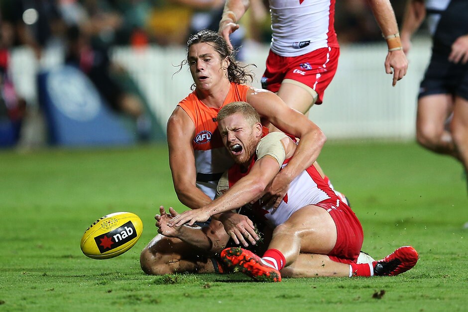 AFL 2016 NAB Challenge - Sydney v GWS Giants Dan Hannebery feeling the heat during the Swans' NAB Challenge clash with the Giants. Picture: AFL Media - ${keywords}